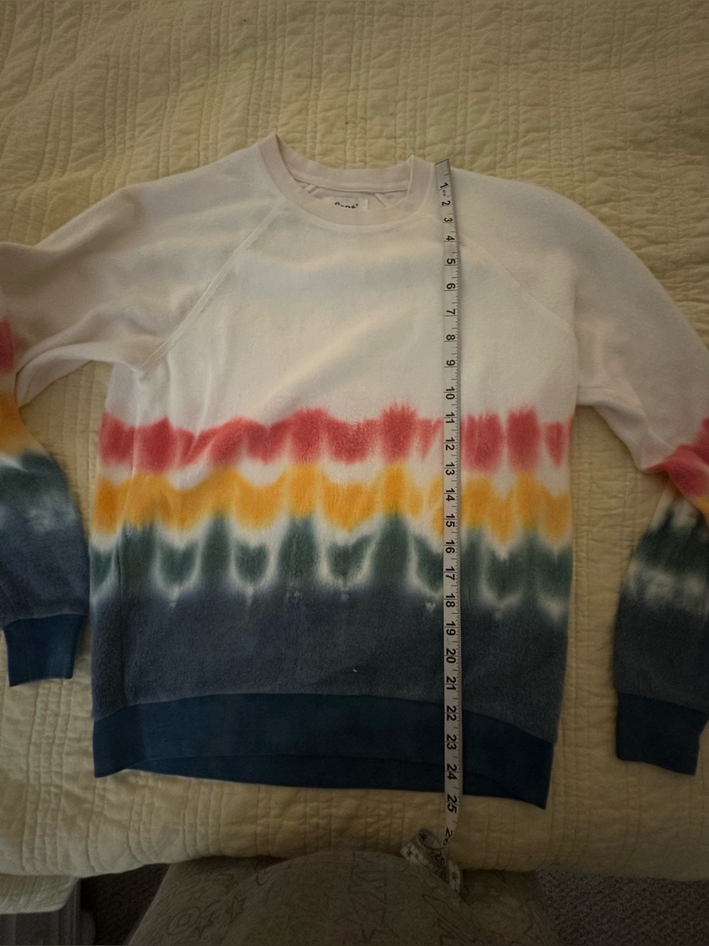 Crewneck Tie-Dye Stripe Sweatshirt in White with Red, Yellow & Blue - Picture 7 of 8